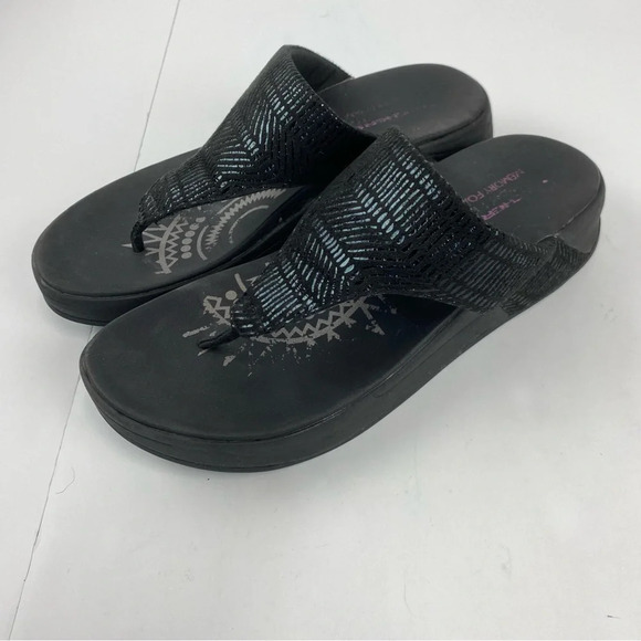 Skechers Womens 9 Black Shimmer Thong Platform Sandals - Picture 4 of 7